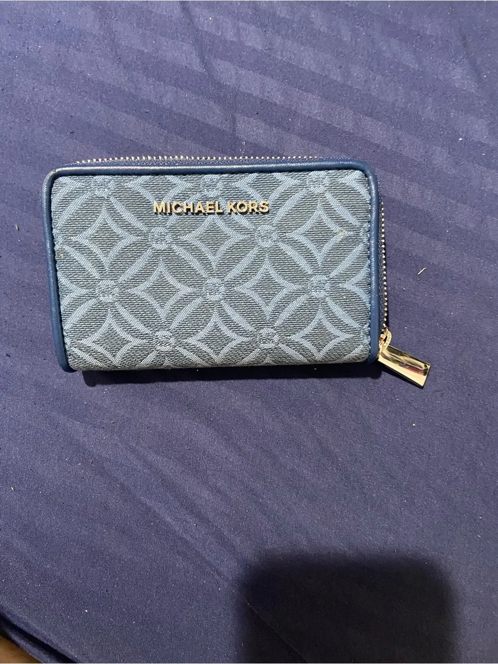 Michael Kors Navy Blue Patterned Zip Card Wallet